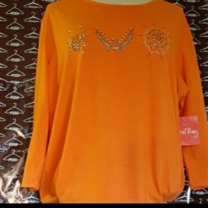 Halloween Rhinestone Sparkle Bat +Spider Bling Top